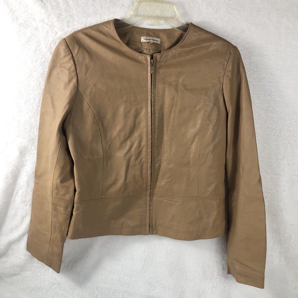 Yvonne Marie Lamb Leather Jacket Beigh Womens Size 10 - Picture 4 of 7